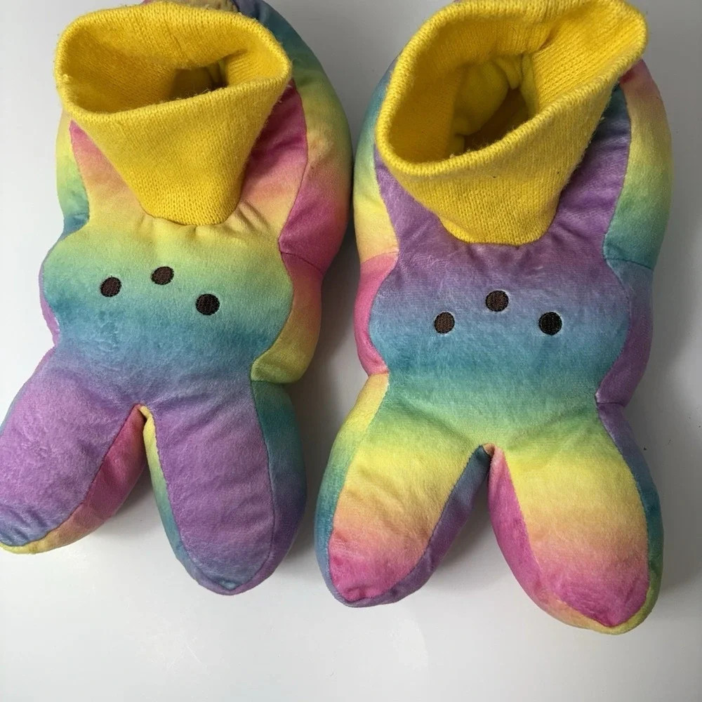 Peeps Plush‎ Bunny Rainbow Slippers, colorful tie-dye Kids Easter Sz 13/1